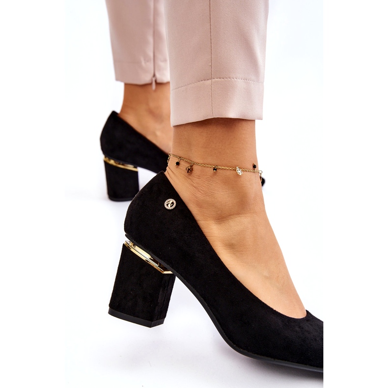 PS1 Escarpins à talons hauts en daim classiques avec embellissement Derren noir 2