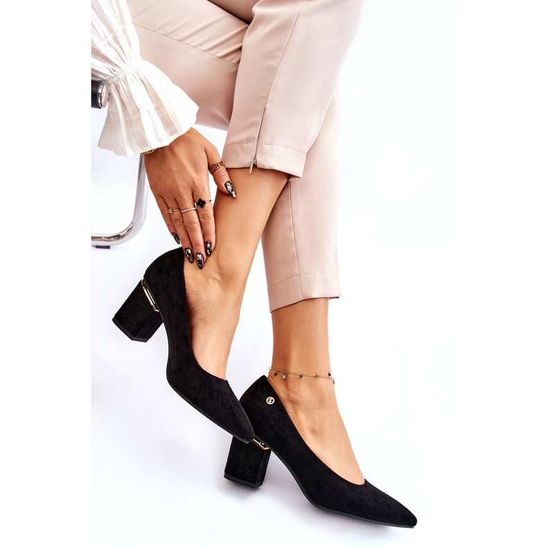 PS1 Escarpins à talons hauts en daim classiques avec embellissement Derren noir le noir 4