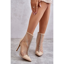 Bottes à talons hauts pour femmes à la mode avec maille beige Rummi 3