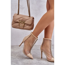 Bottes à talons hauts pour femmes à la mode avec maille beige Rummi 5