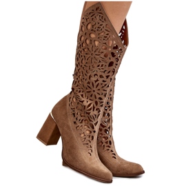 Lewski Shoes Bottes Daim Ajourées Leewski Shoes 3234 Beige Foncé 9
