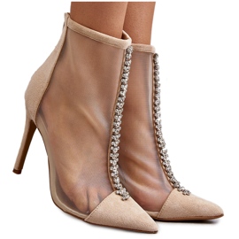 Bottes à talons hauts pour femmes à la mode avec maille beige Rummi 11