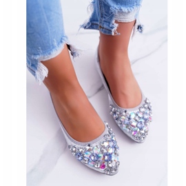 PS1 Ballerines pour femmes avec pierres de cristal argentées gris 4