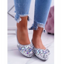 PS1 Ballerines pour femmes avec pierres de cristal argentées gris 2