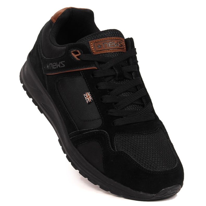 Chaussures de sport homme en cuir noir NEWS 1