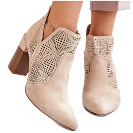 PM1 Bottines à Talons Daim Ajouré Beige Clair Leanna brun 11