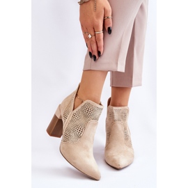 PM1 Bottines à Talons Daim Ajouré Beige Clair Leanna brun 3