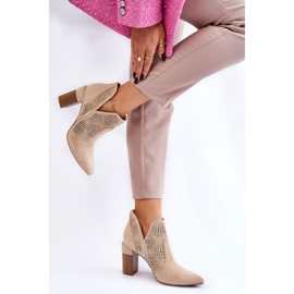 PM1 Bottines à Talons Daim Ajouré Beige Clair Leanna brun 6