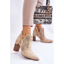 PM1 Bottines à Talons Daim Ajouré Beige Clair Leanna brun 4