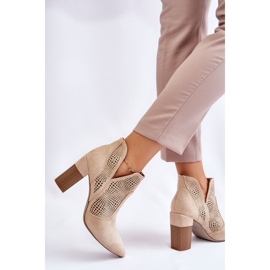 PM1 Bottines à Talons Daim Ajouré Beige Clair Leanna brun 7