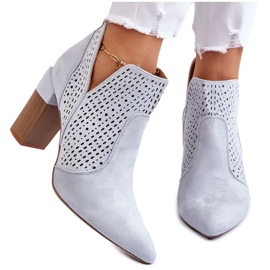 PM1 Bottes à talons hauts en daim ajourées à la mode Gris Genevi argent 11