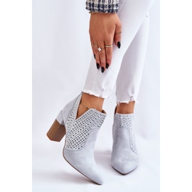 PM1 Bottes à talons hauts en daim ajourées à la mode Gris Genevi argent 3