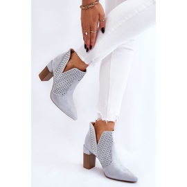 PM1 Bottes à talons hauts en daim ajourées à la mode Gris Genevi argent 4