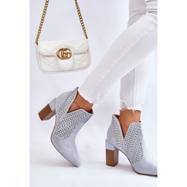 PM1 Bottes à talons hauts en daim ajourées à la mode Gris Genevi argent 5