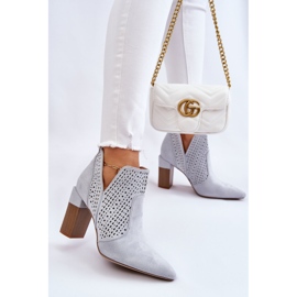 PM1 Bottes à talons hauts en daim ajourées à la mode Gris Genevi argent 6