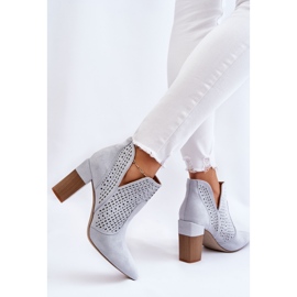 PM1 Bottes à talons hauts en daim ajourées à la mode Gris Genevi argent 7
