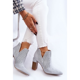 PM1 Bottes à talons hauts en daim ajourées à la mode Gris Genevi argent 9