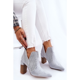 PM1 Bottes à talons hauts en daim ajourées à la mode Gris Genevi argent 10