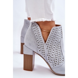 PM1 Bottes à talons hauts en daim ajourées à la mode Gris Genevi argent 8