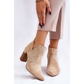 PM1 Bottes à Talons Ajourés en Daim à la Mode Beige Clair Genevi 2