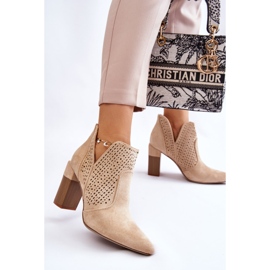 PM1 Bottes à Talons Ajourés en Daim à la Mode Beige Clair Genevi 5