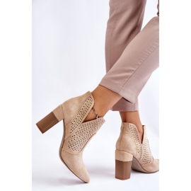 PM1 Bottes à Talons Ajourés en Daim à la Mode Beige Clair Genevi 7