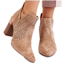Bottes à Talons Ajourés en Daim à la Mode Beige Genevi 11