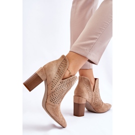 Bottes à Talons Ajourés en Daim à la Mode Beige Genevi 8