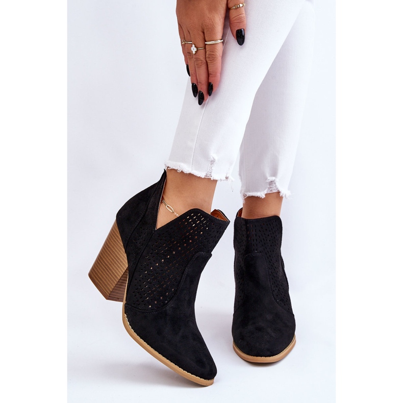 PM1 Bottes pour femmes à talon haut en daim ajouré nuances noires le noir 1