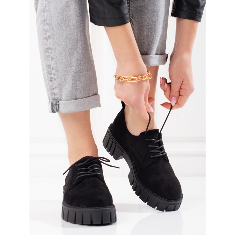 Chaussures à lacets en daim pour femmes Shelovet noir le noir 1