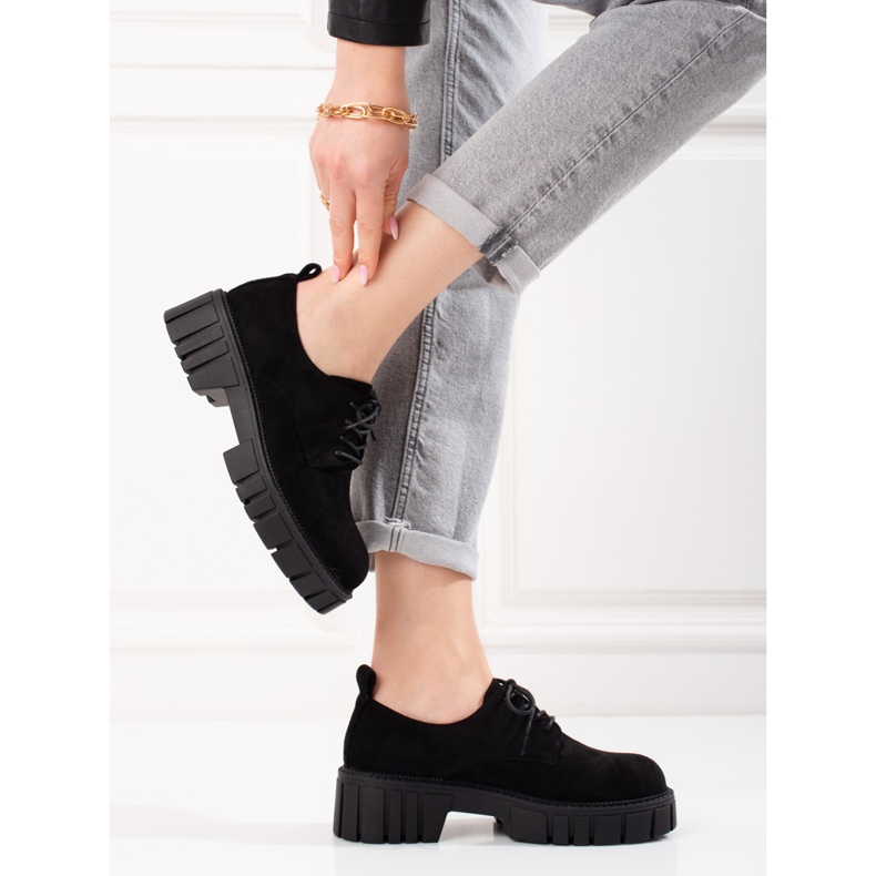 Chaussures à lacets en daim pour femmes Shelovet noir 2
