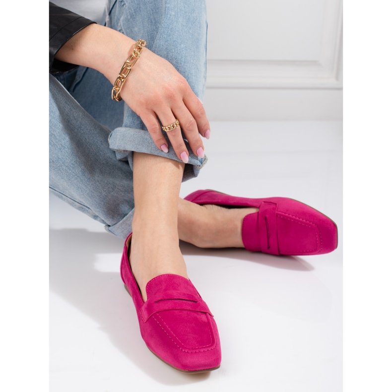 Mocassins femme Shelovet en daim fuchsia rose 1