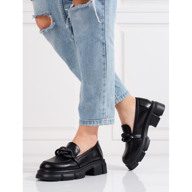 Goodin Mocassins femme Shelovet avec chaîne noire le noir 2