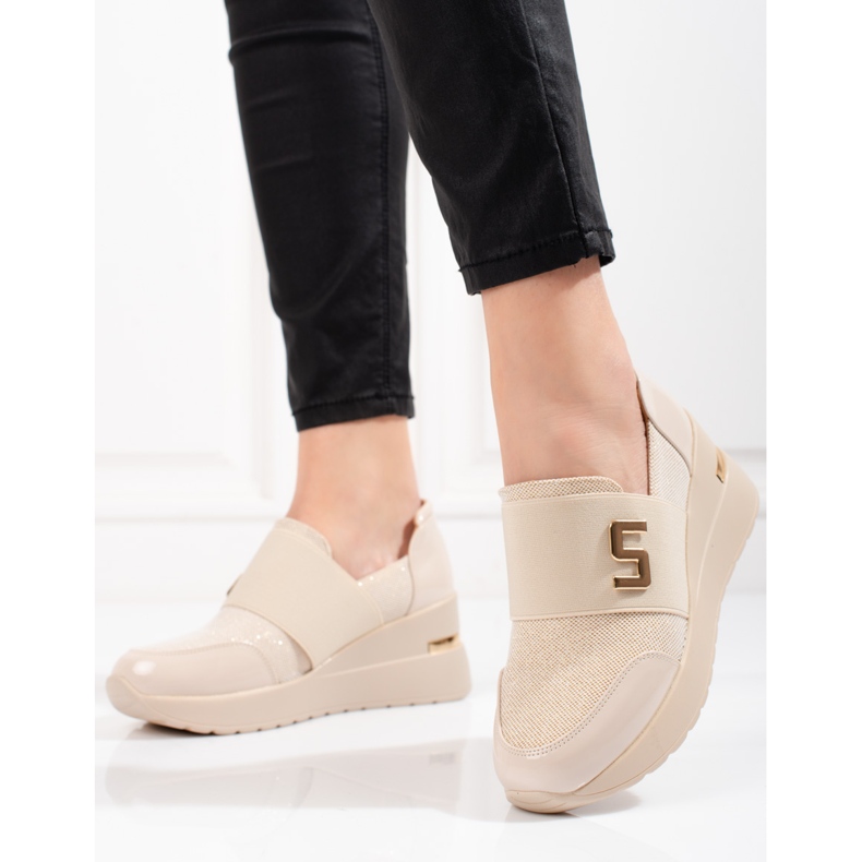 Baskets compensées femme Shelovet beige 1