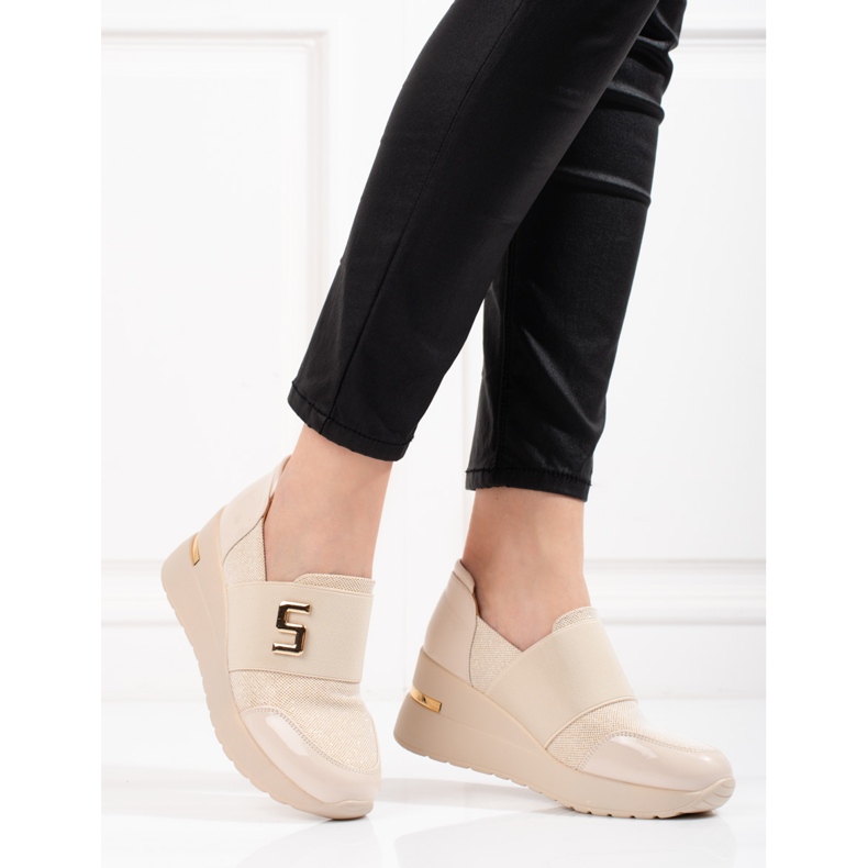 Baskets compensées femme Shelovet beige 2