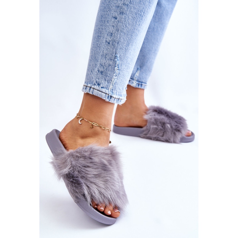 PM1 Tongs en caoutchouc gris Allyson avec fourrure 2