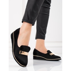 Chaussures légères pour femmes Shelovet avec décoration dorée en daim le noir 1