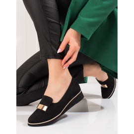 Chaussures légères pour femmes Shelovet avec décoration dorée en daim noir 2