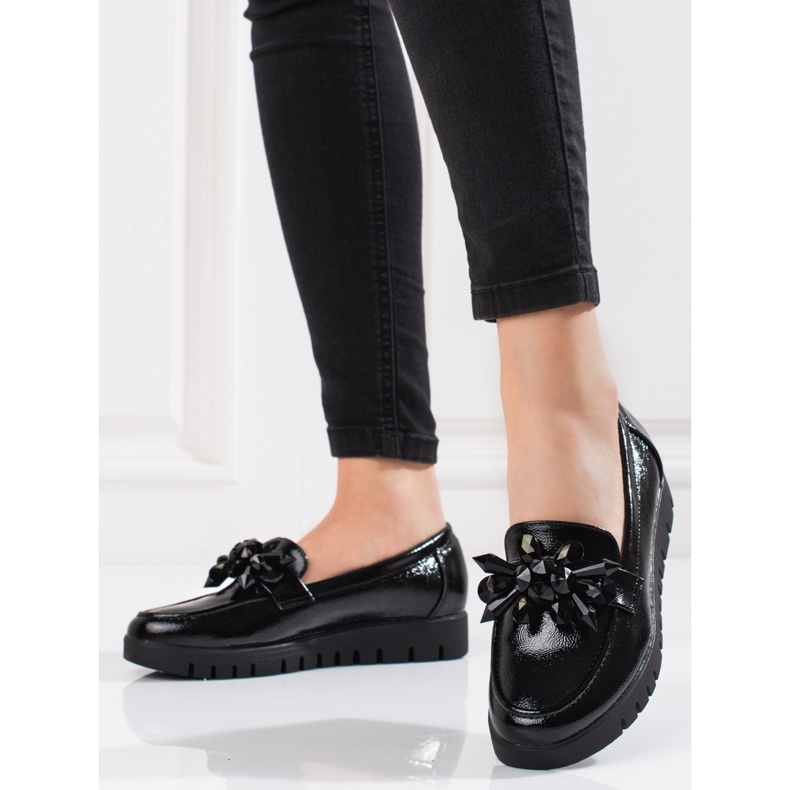Goodin Mocassins noirs Shelovet pour femmes avec cristaux 1