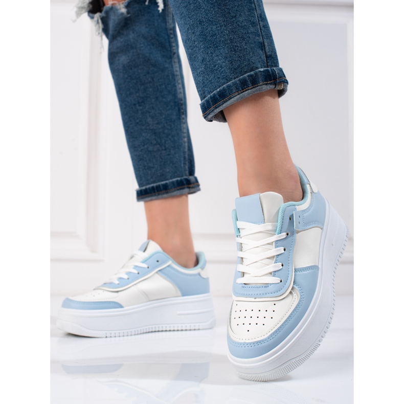 Baskets femme Shelovet blanc et bleu blanche 2