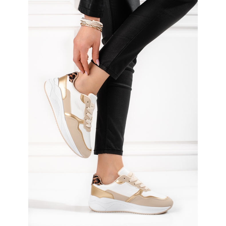 Chaussures de sport pour femmes Shelovet avec imprimé léopard sur le talon beige 2 Chaussures de sport pour femmes Shelovet avec imprimé léopard sur le talon beige 2