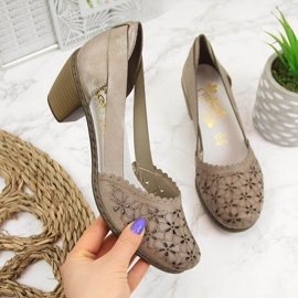 Escarpins en cuir ajouré beige pour femmes Rieker 40986 2