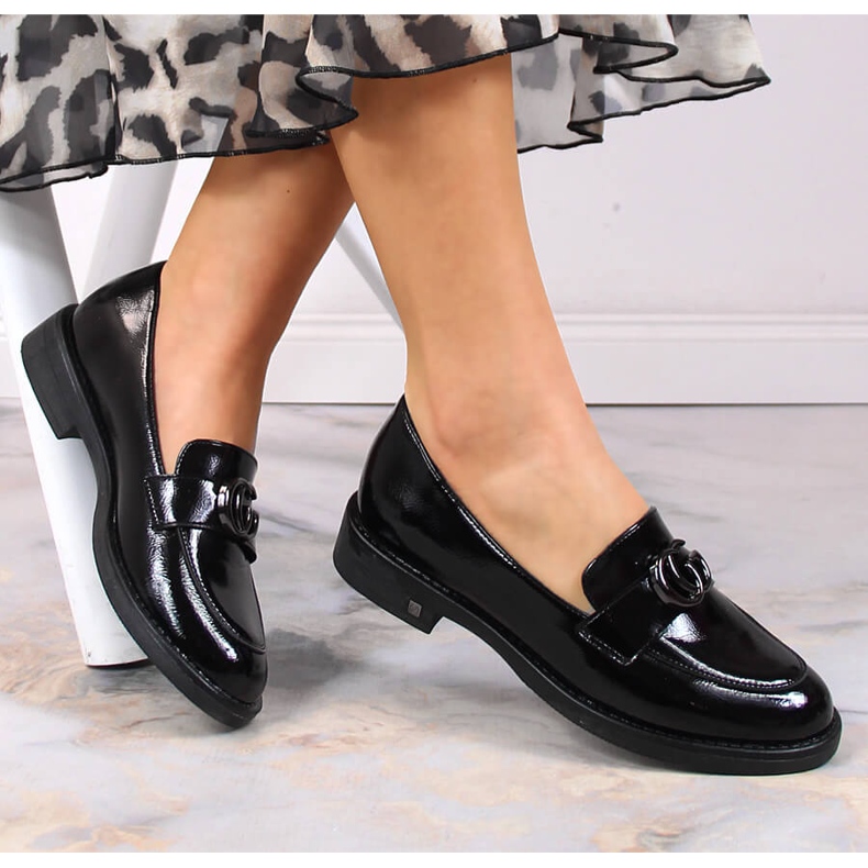 Mocassins laqués noirs pour femme Potocki SZ12020 1