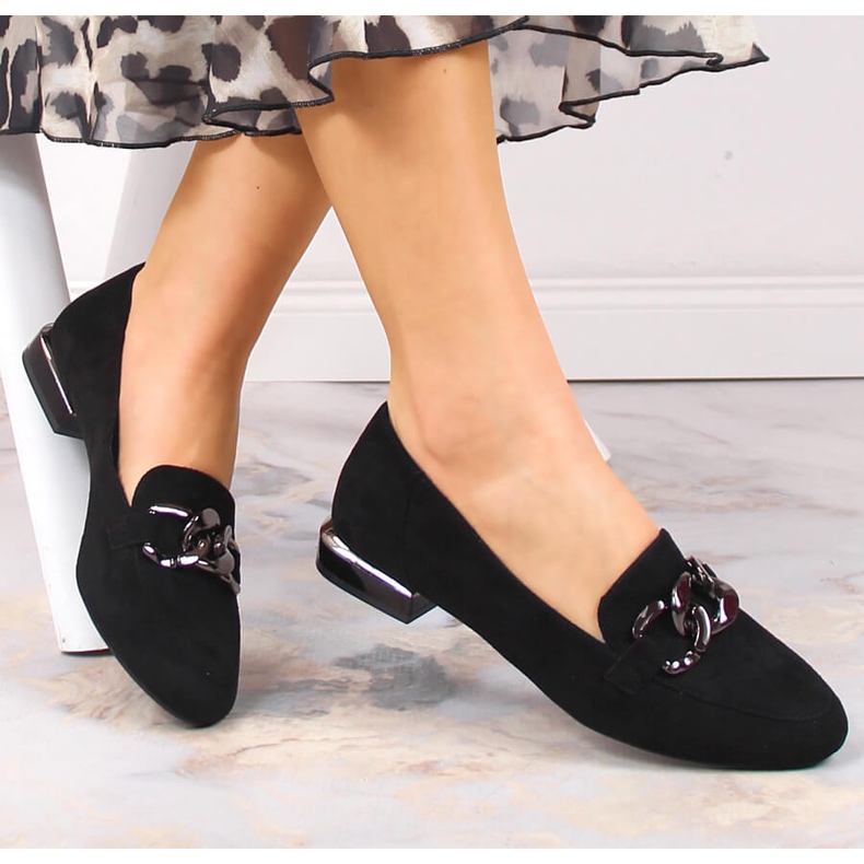 Chaussures femme en daim avec chaîne Sergio Leone MK739 le noir 1