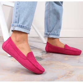 Evento Mocassins femme en daim fuchsia rose 7