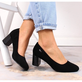 Escarpins en daim noir à talons décoratifs pour femmes Sergio Leone PB178 1