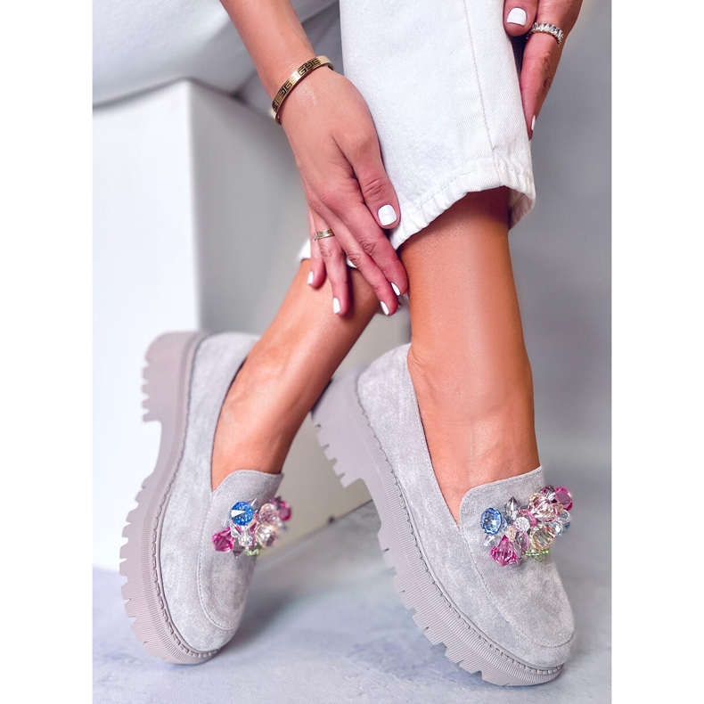 PA1 Stefani Grey mocassins plateforme à perles gris 1