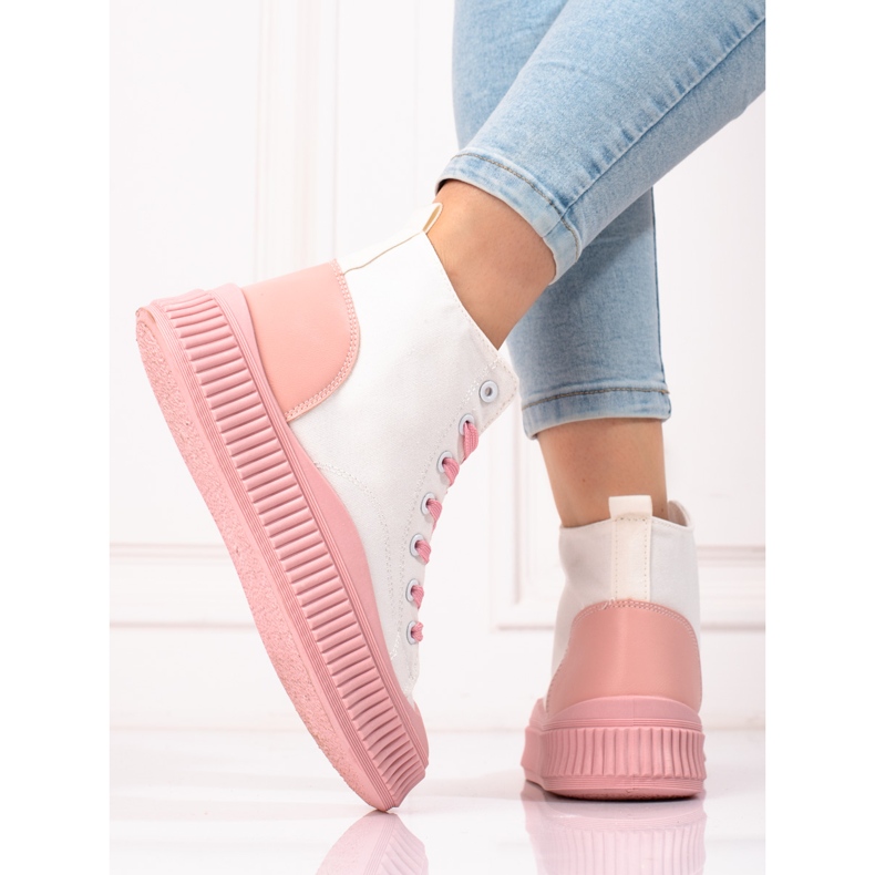 Baskets montantes femme Shelovet blanc et rose 1