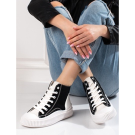 Baskets femme Shelovet hautes blanches et noires 1