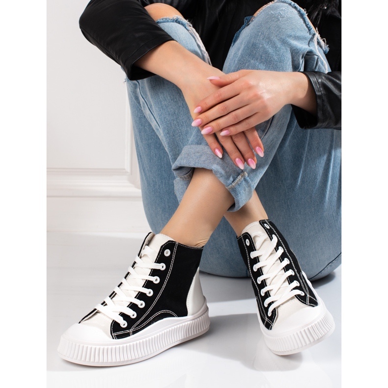 Baskets femme Shelovet hautes blanches et noires le noir 1 Baskets femme Shelovet hautes blanches et noires le noir 1